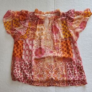Entro Vibrant Flowy Patchwork Top Size Large